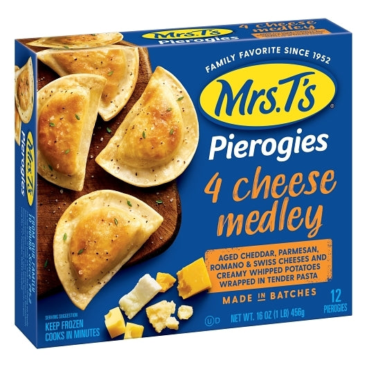 Mrs Ts Pierogies Four Cheese Medley Potato Pierogies, 12 x 16 oz Case - Frozen Potatoes Sides