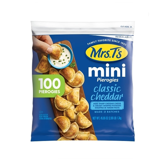 Mrs. T's Mini Classic Cheddar & Potato Pierogies, 4 x 100 PC Case - Frozen Potatoes Sides