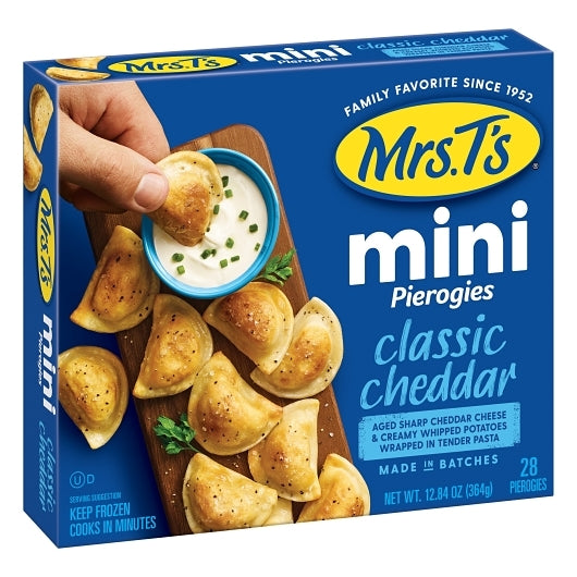 Mrs. T's Mini Classic Cheddar and Potato Pierogies, 12 x 12.84 oz Case - Frozen Potatoes Sides