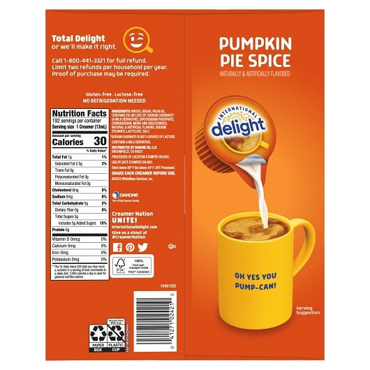 International Delight Limited Edition Seasonal Pumpkin Pie Spice Creamer Single Serve, 1 x 192 x 192 ct Case - DOT product image 7