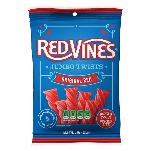 Red Vines Jumbo Original Red Twists Peg Bag, 12 x 8 oz Case - Candy & Confections