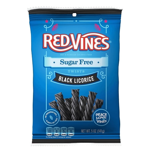 Red Vines Sugar Free Black Licorice Twists, 12 x 5 oz Case - Candy & Confections