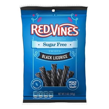 Red Vines Sugar Free Black Licorice Twists, 12 x 5 oz Case - Candy & Confections
