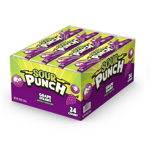 Sour Punch Grape Straws Gummy Candy, 12 x 24 x 2 oz Case - Front/center packaged product image