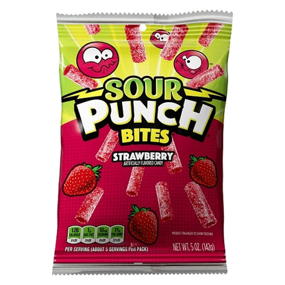 Sour Punch Strawberry Bites, 12 x 5 oz Case - Candy & Confections