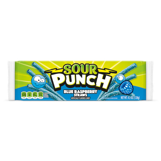 Sour Punch Blue Raspberry Straws, 24 x 4.5 oz Case - Candy & Confections