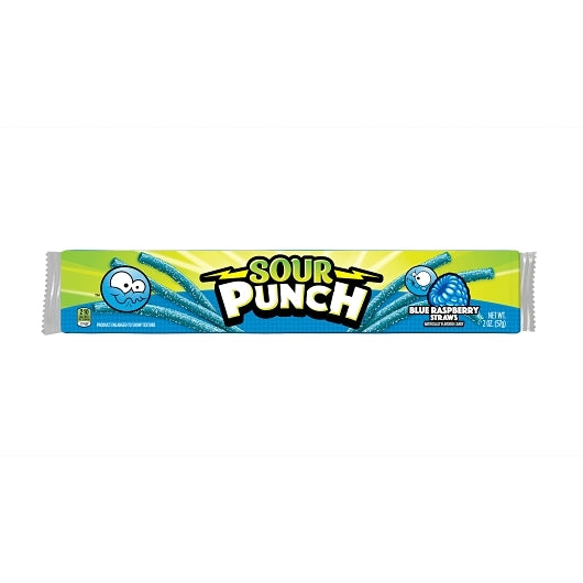 Sour Punch Blue Raspberry Straws, 12 x 24 x 2 oz Case - Candy & Confections
