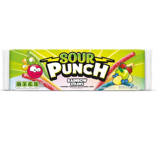 Sour Punch Rainbow Straws Gummy Candy, 24 x 4.5 oz Case - Candy & Confections