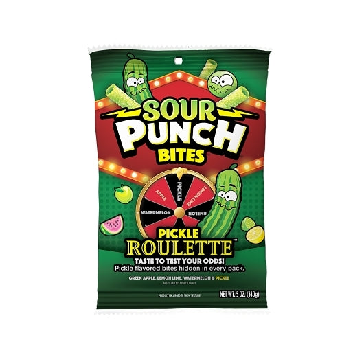 Sour Punch Bites Pickle Roulette Hanging Bag, 12 x 5 oz Case - Candy & Confections