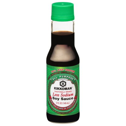 Kikkoman Less Sodium Soy Sauce Bottle, 12 x 5 fl oz Case - Condiments & Sauces