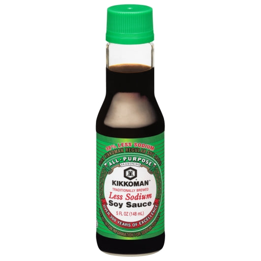 Kikkoman Less Sodium Soy Sauce Bottle, 12 x 5 fl oz Case - Condiments & Sauces