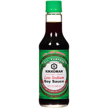 Kikkoman Less Sodium Soy Sauce, 12 x 10 fl oz Case - Condiments & Sauces