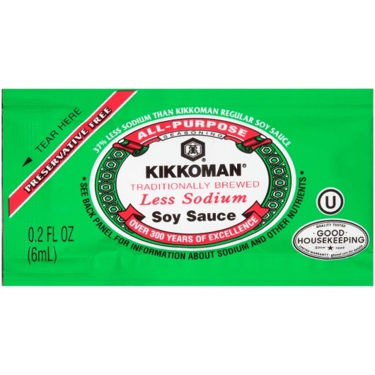 Kikkoman Less Sodium Preservative Free Soy Sauce Single Serve Packets, 200 x 6 ML Case - Condiments & Sauces