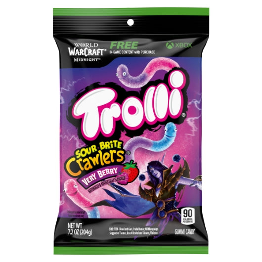 Trolli Very Berry Sour Brite Crawlers Gummy Candy, 8 x 7.2 oz Case - Front/center packaged product image