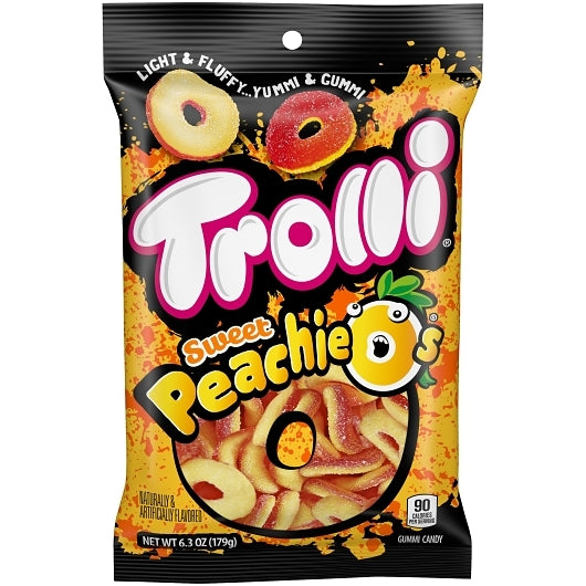 Trolli Peachie O's Gummy Candy, 8 x 6.301 oz Case - Candy & Confections