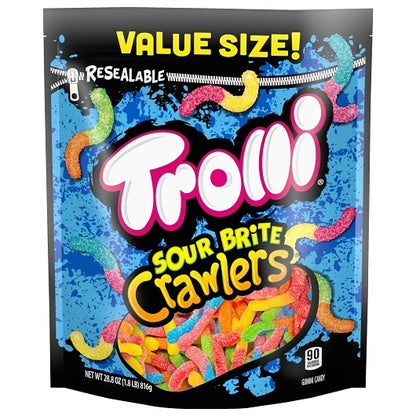 Trolli Sour Brite Crawlers Gummy Candy Resealable Bag, 6 x 28.801 oz Case - Candy & Confections