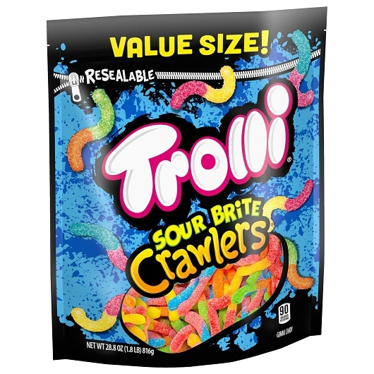 Trolli Sour Brite Crawlers Gummy Candy Resealable Bag, 6 x 28.801 oz Case - Alternate product angle or state