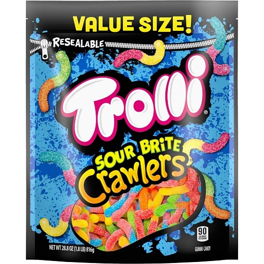 Trolli Sour Brite Crawlers Gummy Candy Resealable Bag, 6 x 28.801 oz Case - Front/center packaged product image