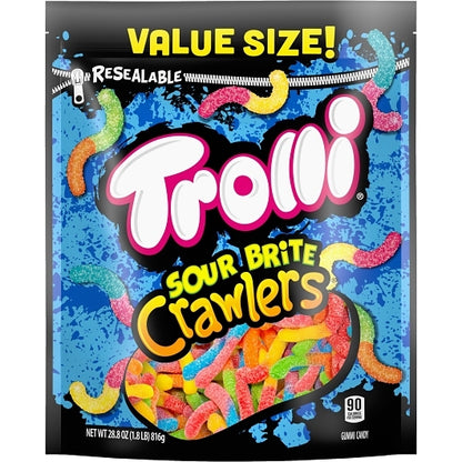 Trolli Sour Brite Crawlers Gummy Candy Resealable Bag, 6 x 28.801 oz Case - Front/center packaged product image