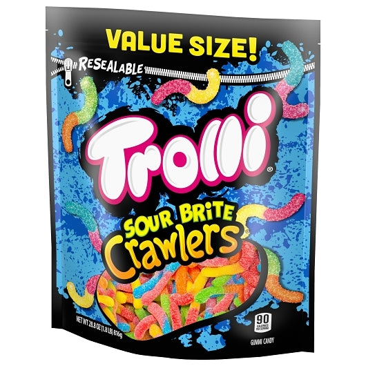Trolli Sour Brite Crawlers Gummy Candy Resealable Bag, 6 x 28.801 oz Case - Alternate product angle or state