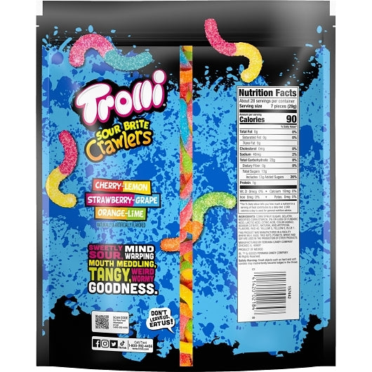 Trolli Sour Brite Crawlers Gummy Candy Resealable Bag, 6 x 28.801 oz Case - Alternate product angle or state