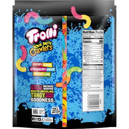 Trolli Sour Brite Crawlers Gummy Candy Resealable Bag, 6 x 28.801 oz Case - Alternate product angle or state