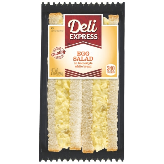 Deli Express Individually Wrapped Egg Salad On Homestyle White Bread Sandwich Wedge, 10 x 4.8 oz Case - Prepared Foods