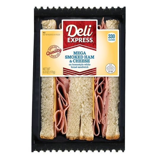 Deli Express Individually Wrapped Mega Smoked Ham & Cheese Sandwich Wedge, 8 x 6 oz Case - DOT product image 5
