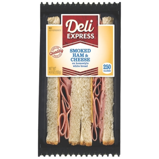 Deli Express Individually Wrapped Smoked Ham & Cheese Sandwich Wedge, 10 x 4.4 oz Case - Prepared Foods