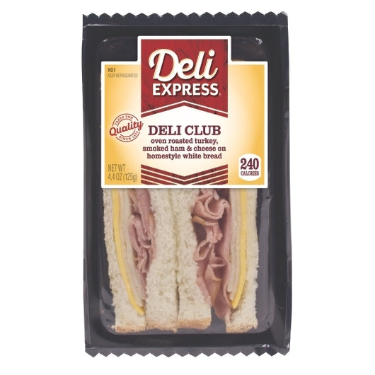 Deli Express Individually Wrapped Deli Club Sandwich Wedge, 10 x 4.4 oz Case - Prepared Foods