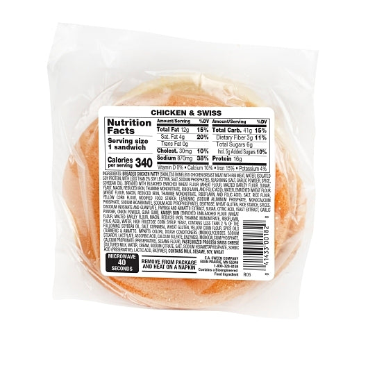 Deli Express Individually Wrapped Chicken & Swiss On Kaiser Bun Sandwich, 10 x 4.5 oz Case - Prepared Foods