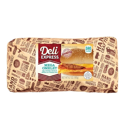 Deli Express Hot-To-Go Individually Wrapped Mega Omelet Egg, Sausage, Bacon, and Cheese Sandwich, 8 x 6.7 oz Case - DOT product image 4