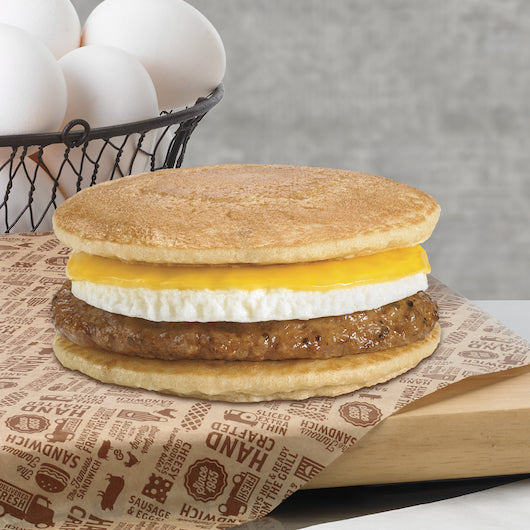 Deli Express Hot-To-Go Individually Wrapped Sausage Egg & Cheese Between Pancake, 12 x 5.2 oz Case - DOT product image 3