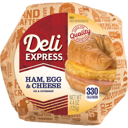 Deli Express Hot-To-Go Individually Wrapped Ham, Egg & Cheese Croissant, 10 x 4.4 oz Case - DOT product image 1