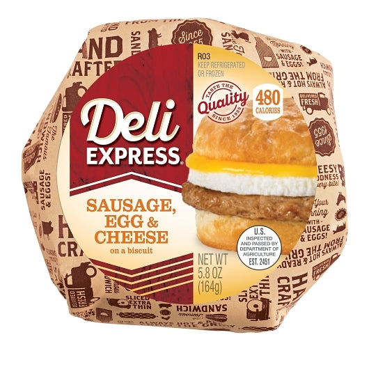Deli Express Hot-To-Go Individually Wrapped Sausage, Egg & Cheese Biscuit, 12 x 5.3 oz Case - DOT product image 4