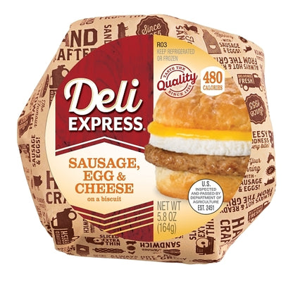 Deli Express Hot-To-Go Individually Wrapped Sausage, Egg & Cheese Biscuit, 12 x 5.3 oz Case - DOT product image 4