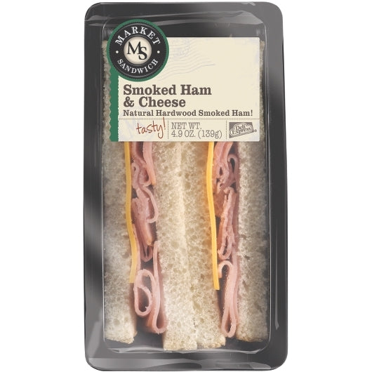 Deli Express Smoked Individually Wrapped Smoked Ham & Cheese Sandwich Wedge, 10 x 4.9 oz Case - Prepared Foods