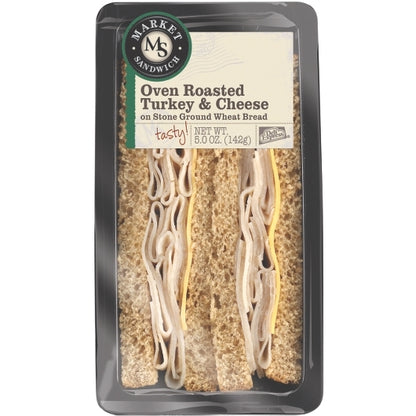 Deli Express Turkey Individually Wrapped Oven Roasted Turkey & Cheese Sandwich Wedge, 10 x 5 oz Case - Prepared Foods