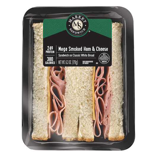 Deli Express Black Individually Wrapped Mega Smoked Ham & Cheese Sandwich Wedge, 8 x 6.3 oz Case - DOT product image 5