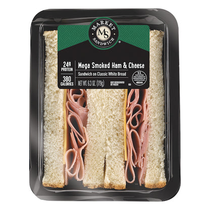 Deli Express Black Individually Wrapped Mega Smoked Ham & Cheese Sandwich Wedge, 8 x 6.3 oz Case - DOT product image 5