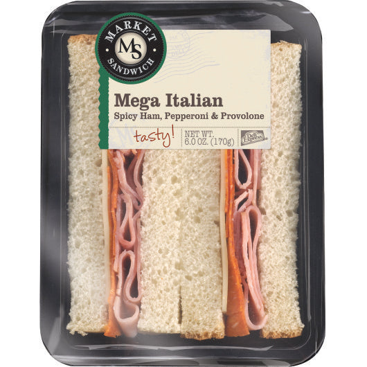Deli Express Italian Individually Wrapped Mega Italian Style Sandwich Wedge, 8 x 6 oz Case - Prepared Foods
