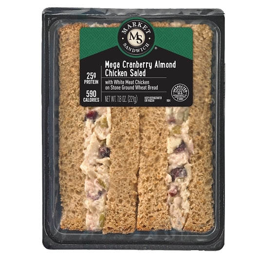 Deli Express Mkt Individually Wrapped Mega Cranberry Almond Chicken Salad On Stone Ground Sandwich On Wheat Bread, 8 x - DOT product image 7
