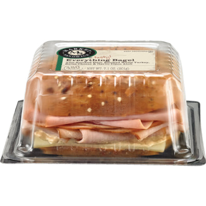 Deli Express Market Individually Wrapped Everything Bagel, Ham, Turkey, Swiss Cheese, and Garlic Dijohn Aioli Sandwich