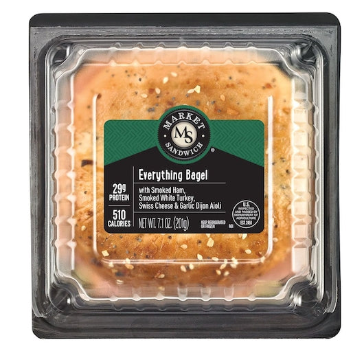 Deli Express Market Individually Wrapped Everything Bagel, Ham, Turkey, Swiss Cheese, and Garlic Dijohn Aioli Sandwich - DOT product image 3