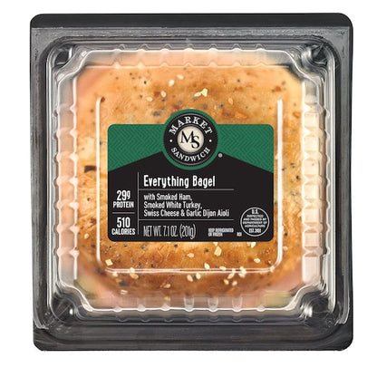 Deli Express Market Individually Wrapped Everything Bagel, Ham, Turkey, Swiss Cheese, and Garlic Dijohn Aioli Sandwich - DOT product image 3