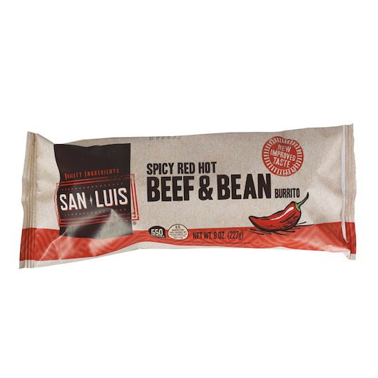San Luis Spicy Red Hot Beef & Bean Burrito, 10 x 8 oz Case - Prepared Foods
