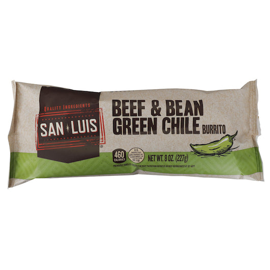 San Luis Green Chile, Beef & Bean Burrito, 10 x 8 oz Case - Prepared Foods