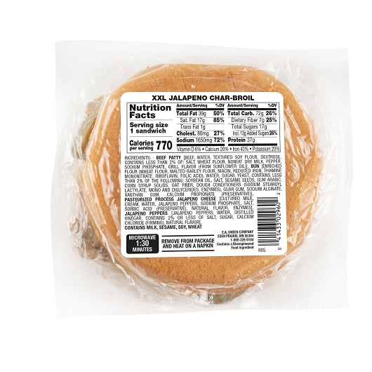 Deli Express Individually Wrapped XX Large Jalapeno Charbroil Cheeseburger, 6 x 9.2 oz Case - DOT product image 6
