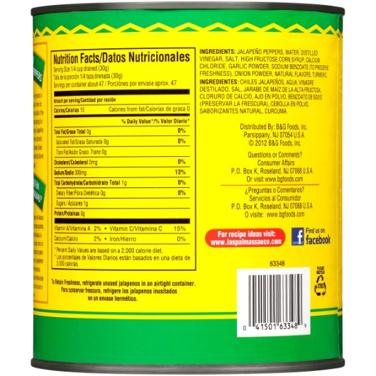 Las Palmas Sliced Jalapeno Peppers, 6 x 96 oz Case - DOT product image 5