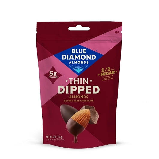 Blue Diamond Almonds Thin Dipped Almonds Double Dark Chocolate, 8 x 4 oz Case - Candy & Confections